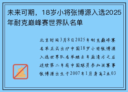 未来可期，18岁小将张博源入选2025年耐克巅峰赛世界队名单